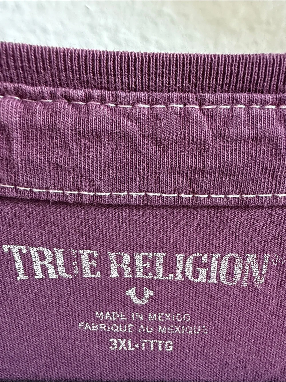 True Religion Mauve Graphic TR Short Sleeve Tee with Dark Gray Stripes